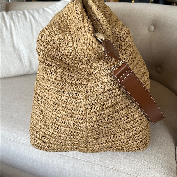 NWT | J Crew Palma Overnight Tote in Hand-Knotted Straw & Leather - Picture 8 of 15